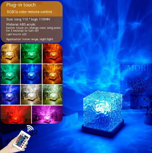 RGB Water Ripple Crystal Lamp – Relaxing Ocean Wave LED Projector